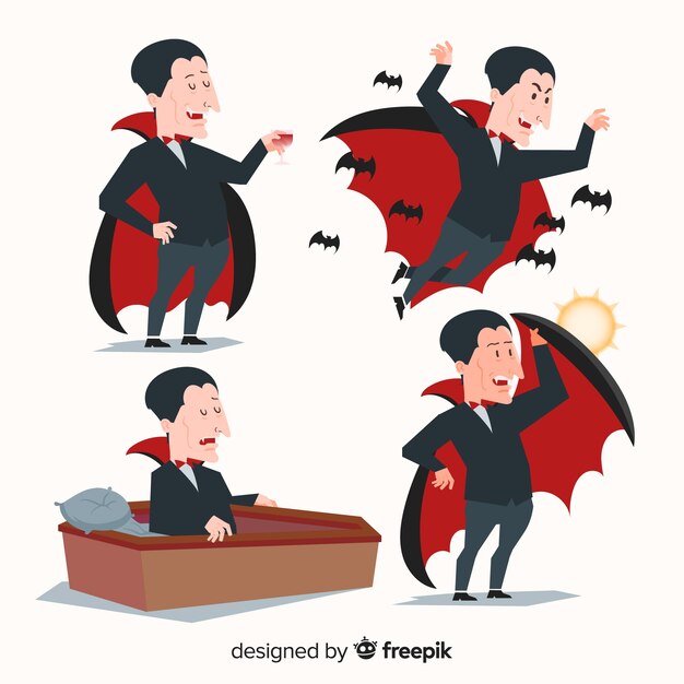 Colección colorida de personajes de vampiro con diseño plano