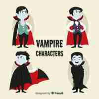 Vector gratuito colección colorida de personajes de vampiro con diseño plano