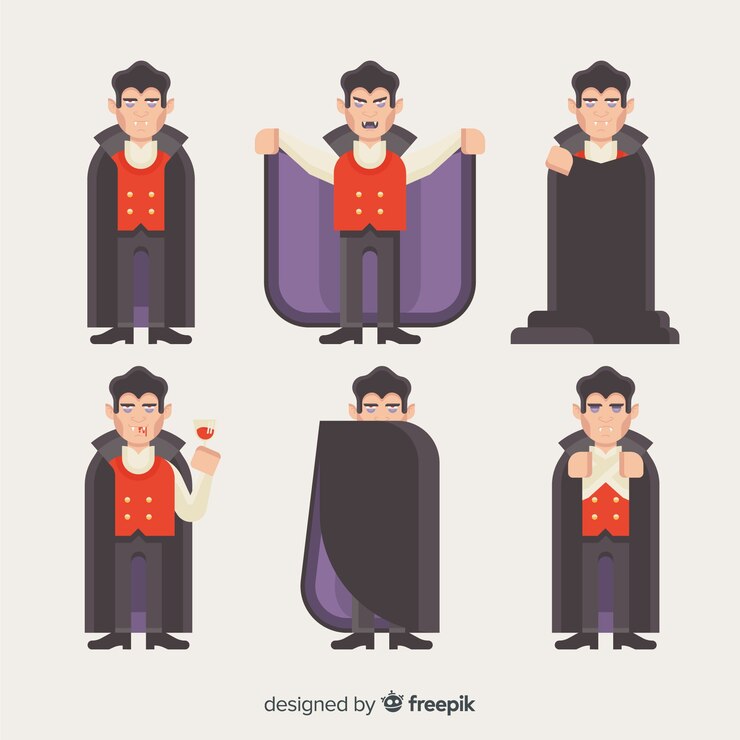 Vector gratuito colección colorida de personajes de vampiro con diseño plano
