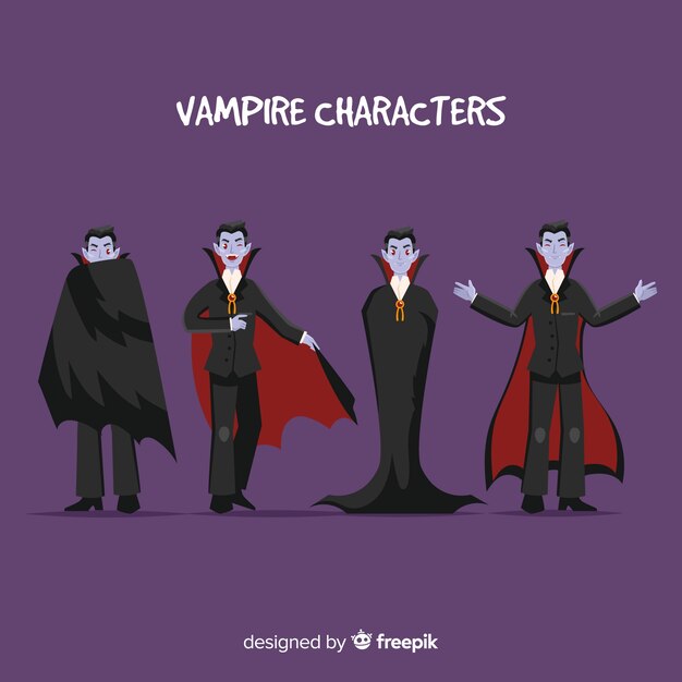 Colección colorida de personajes de vampiro con diseño plano