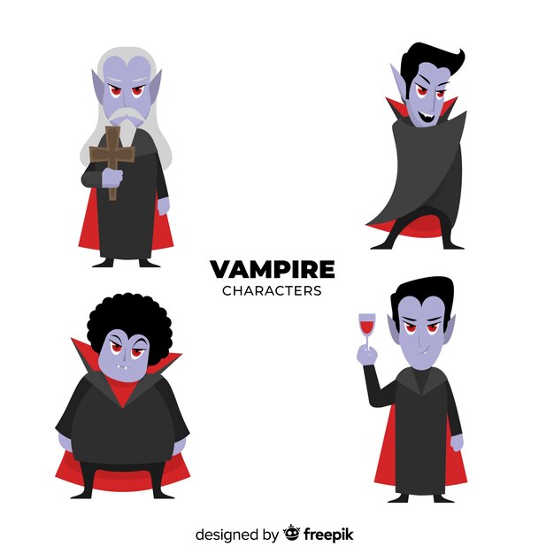 Colección colorida de personajes de vampiro con diseño plano