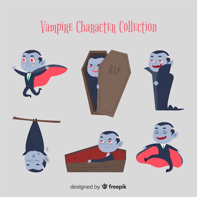 Vector gratuito colección colorida de personajes de vampiro con diseño plano