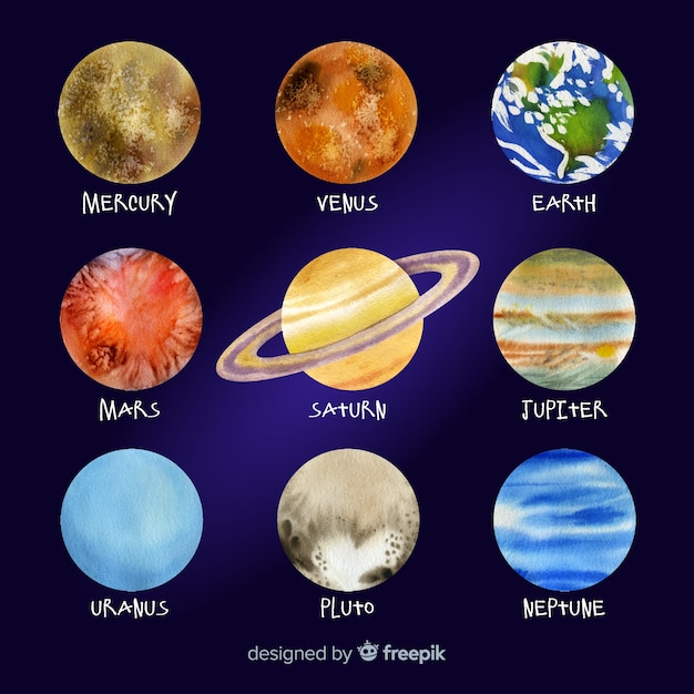 Vector gratuito colección colorida de planetas acuarelas