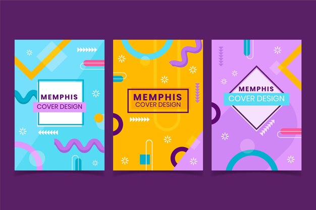 Colección colorida de portadas de diseño de memphis