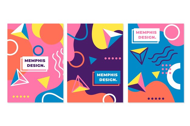 Colección colorida de portadas de diseño de memphis