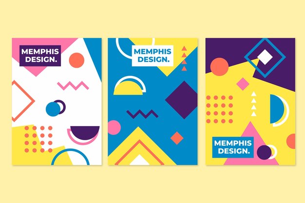 Colección colorida de portadas de diseño de memphis