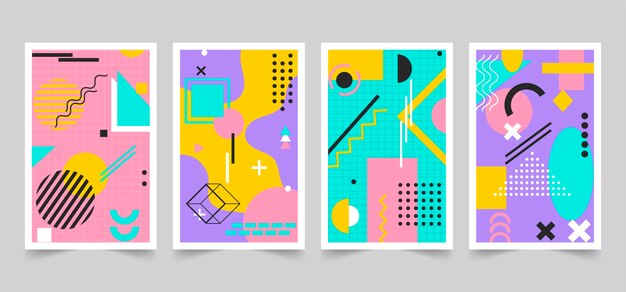 Colección colorida de portadas de diseño de memphis