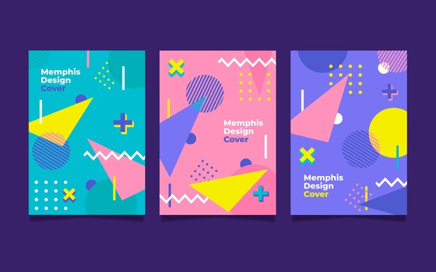 Colección colorida de portadas de memphis