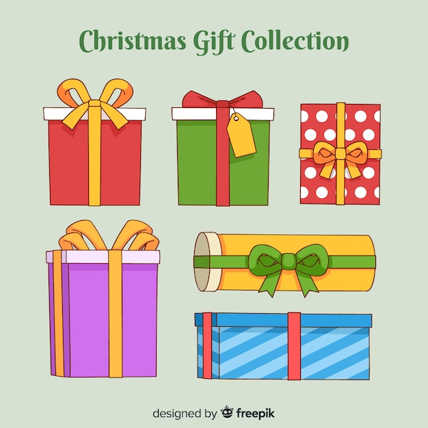 Colección colorida de regalos de navidad dibujados a mano
