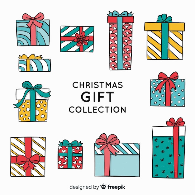 Colección colorida de regalos de navidad dibujados a mano