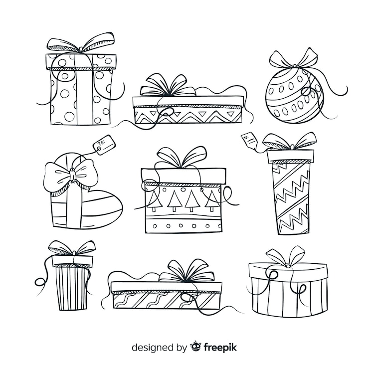 Vector gratuito colección colorida de regalos de navidad dibujados a mano