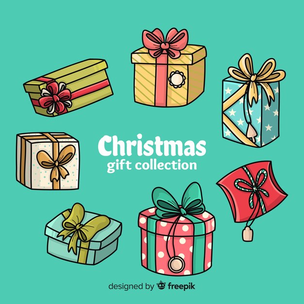 Colección colorida de regalos de navidad dibujados a mano