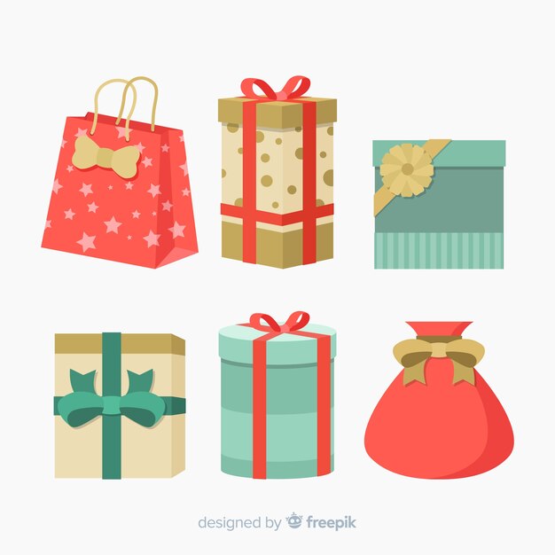 Colección colorida de regalos de navidad con diseño plano