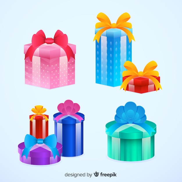 Colección colorida de regalos de navidad con diseño plano