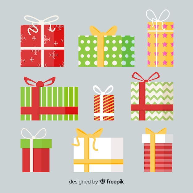 Colección colorida de regalos de navidad con diseño plano