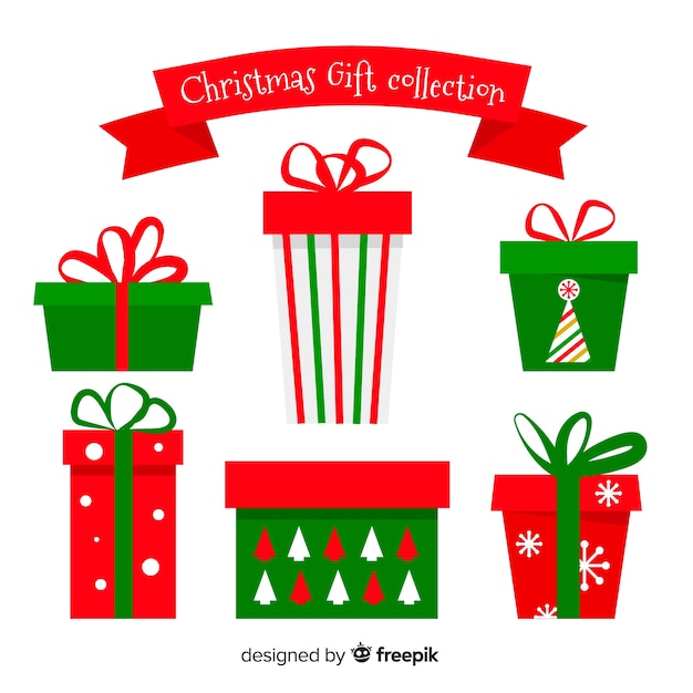 Vector gratuito colección colorida de regalos de navidad con diseño plano