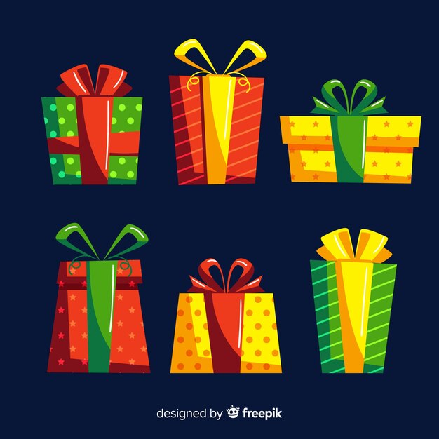 Colección colorida de regalos de navidad con diseño plano