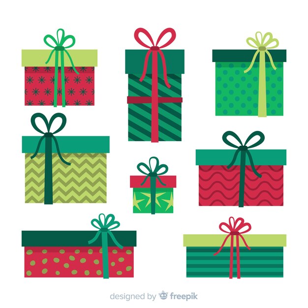 Colección colorida de regalos de navidad con diseño plano