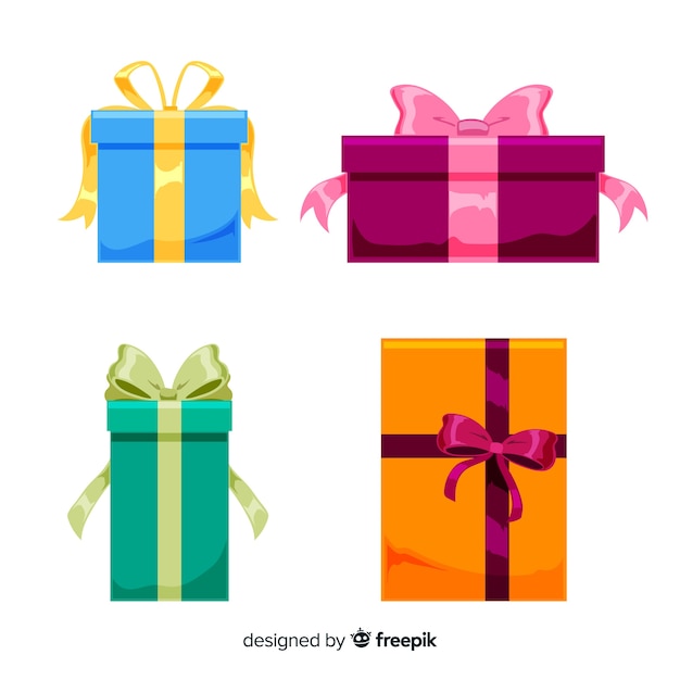 Vector gratuito colección colorida de regalos de navidad con diseño plano