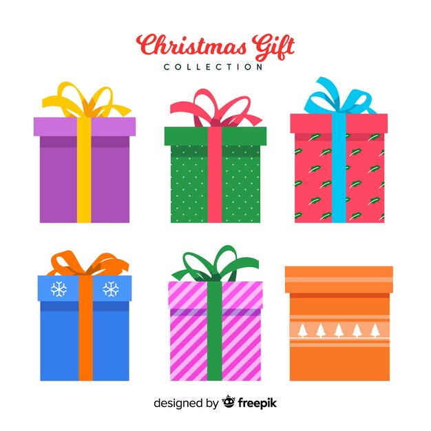 Colección colorida de regalos de navidad con diseño plano