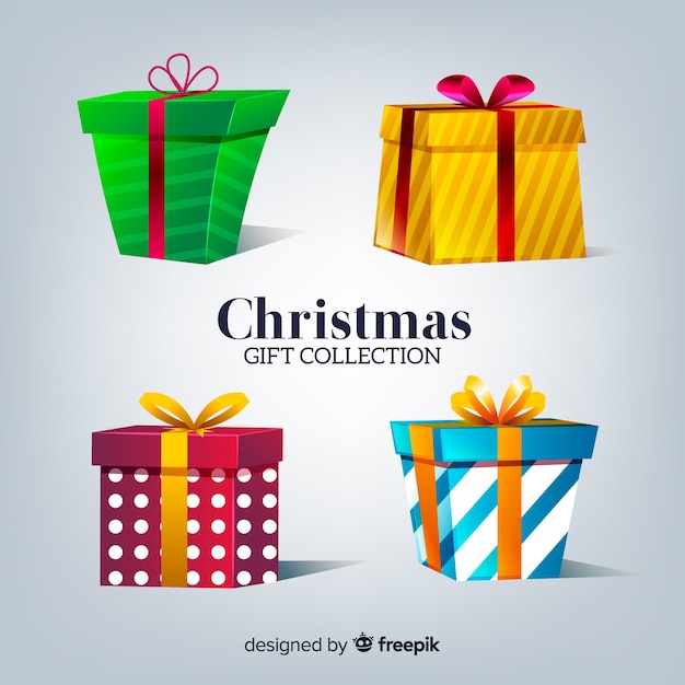 Vector gratuito colección colorida de regalos de navidad con diseño realista