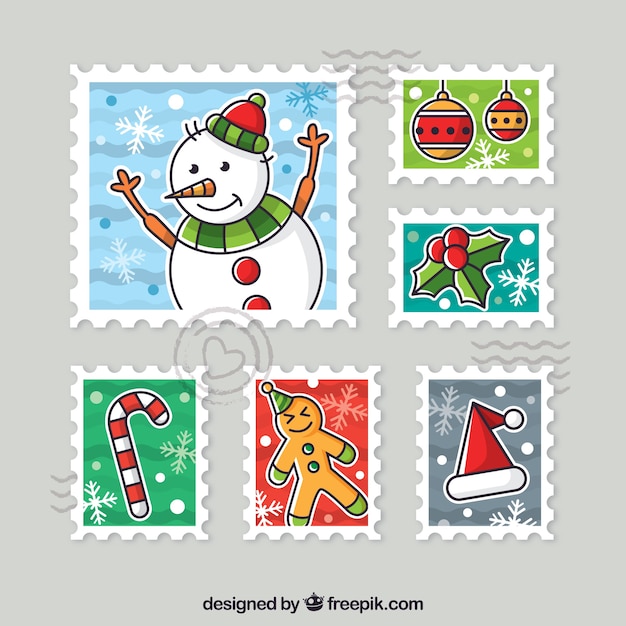 Colección colorida de sellos de navidad