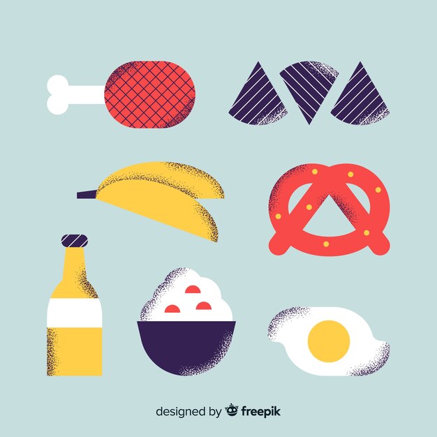 Colección colorida de snacks con diseño plano