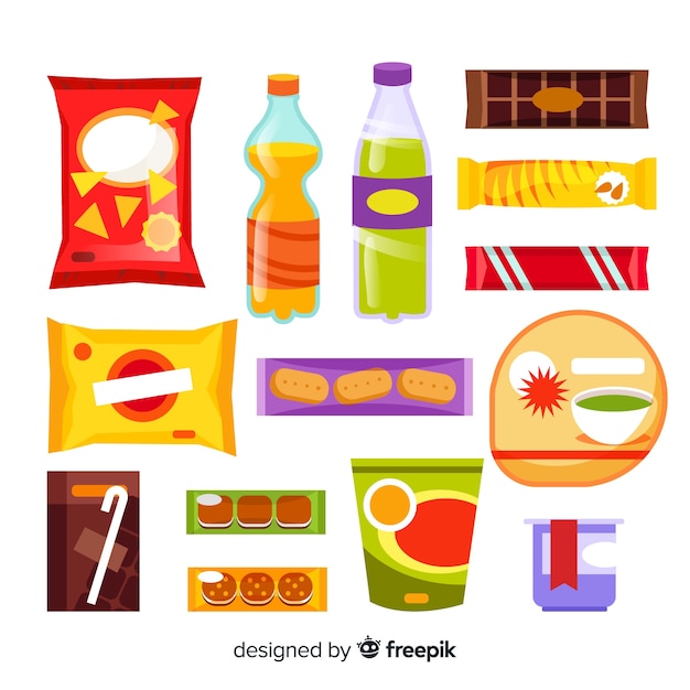 Vector gratuito colección colorida de snacks con diseño plano