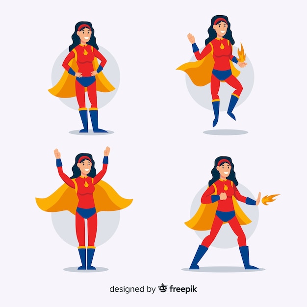 Vector gratuito colección colorida de superheroínas con diseño plano