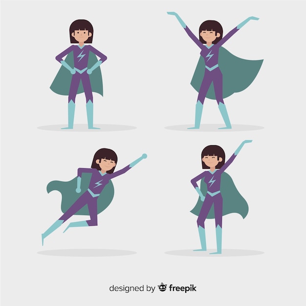 Vector gratuito colección colorida de superheroínas con diseño plano