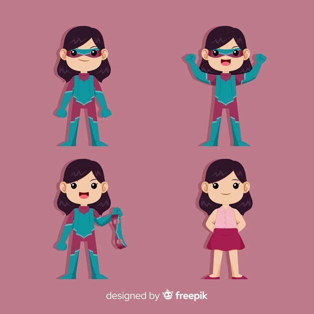 Colección colorida de superheroínas con diseño plano