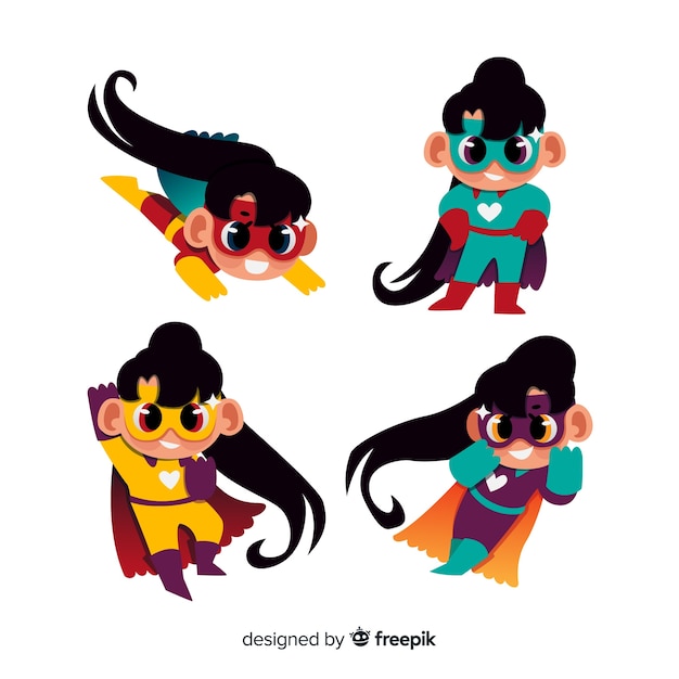 Vector gratuito colección colorida de superheroínas con diseño plano