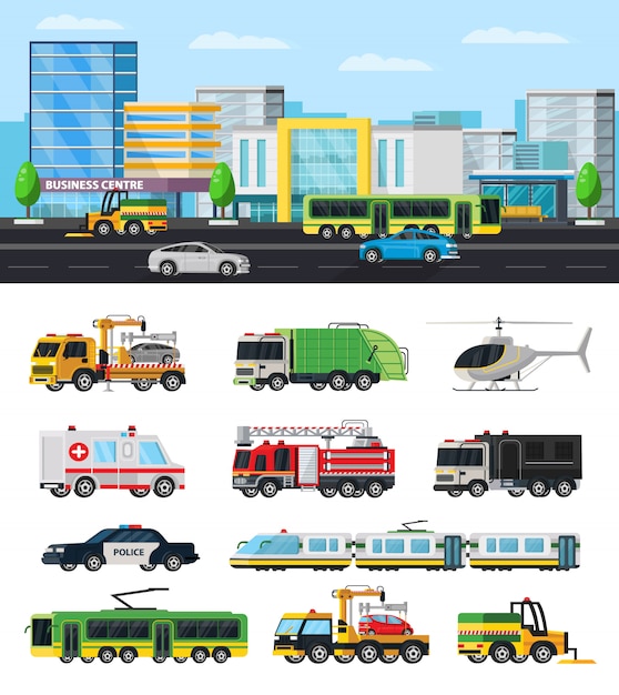 Colección colorida de transporte de la ciudad