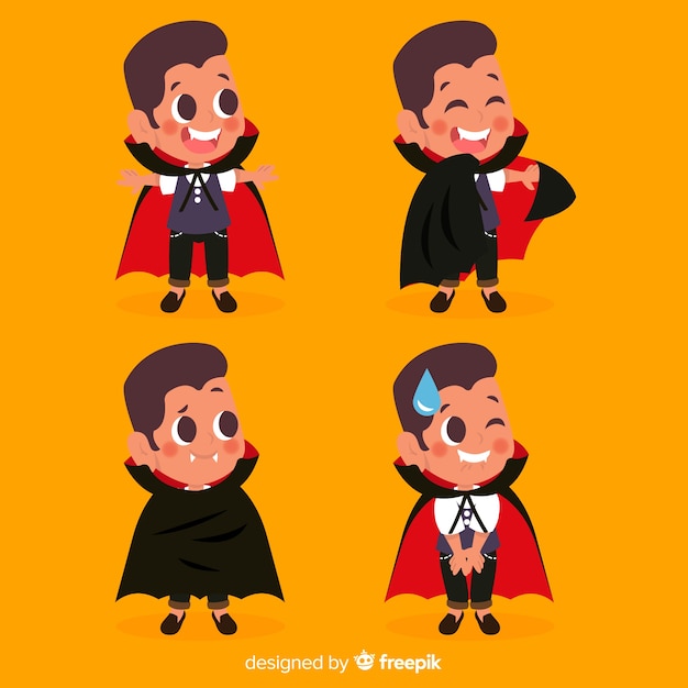 Vector gratuito colección colorida de vampiros de halloween con diseño plano