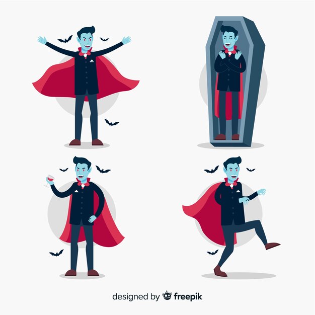 Colección colorida de vampiros de halloween con diseño plano