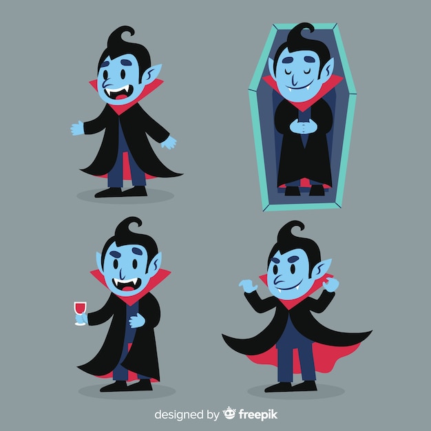 Colección colorida de vampiros de halloween con diseño plano