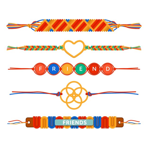 Colección de coloridas bandas de amistad.