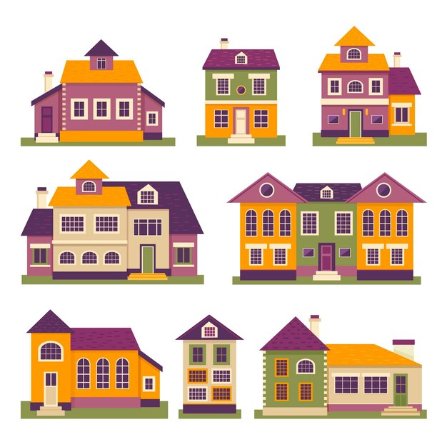 Colección de coloridas casas diferentes.