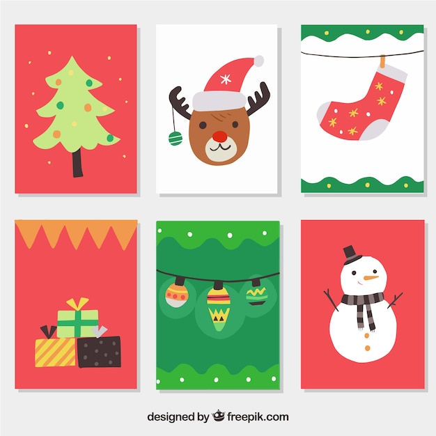 Colección de coloridas postales de navidad