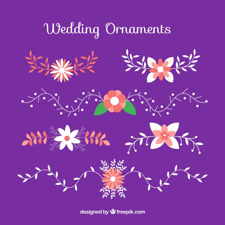 Vector gratuito colección de coloridos adornos de boda planos