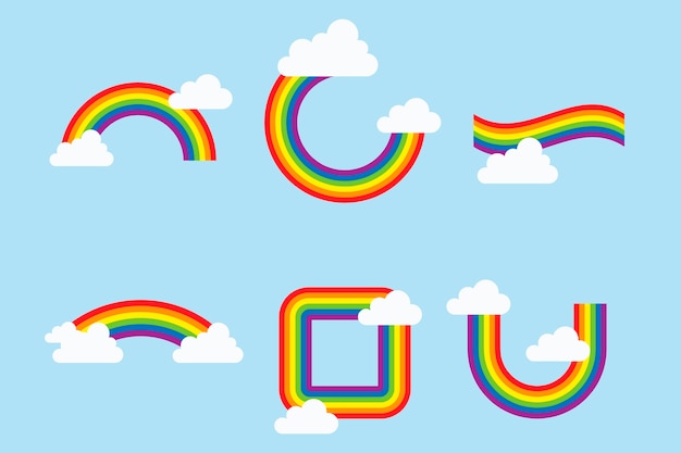 Vector gratuito colección de coloridos arcoiris con nubes