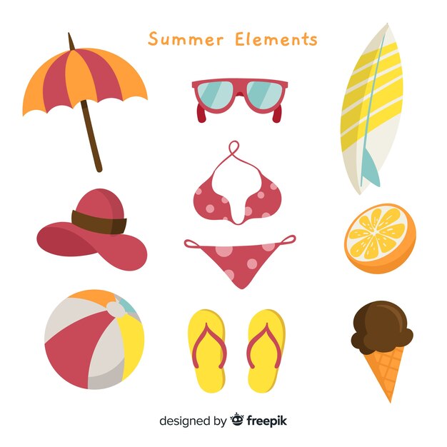 Colección de coloridos elementos de verano