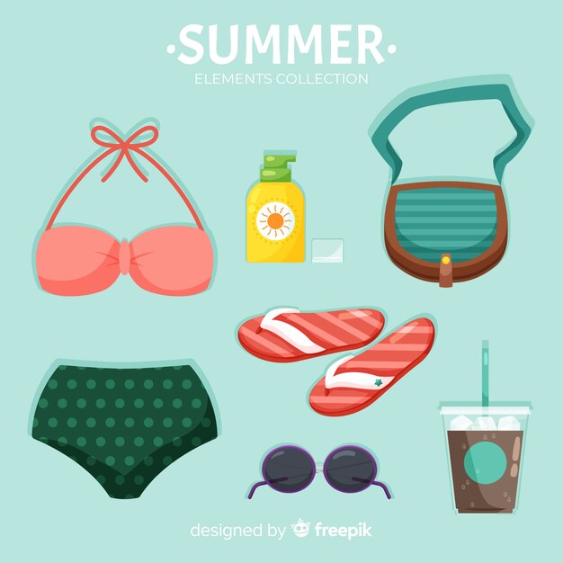 Colección de coloridos elementos de verano