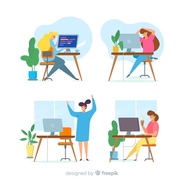 Colección de coloridos programadores ilustrados trabajando