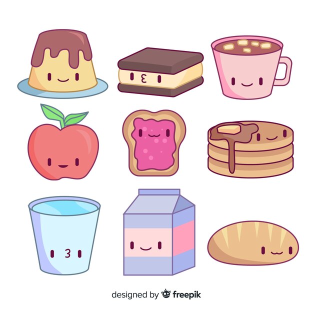Colección comida adorable dibujada a mano