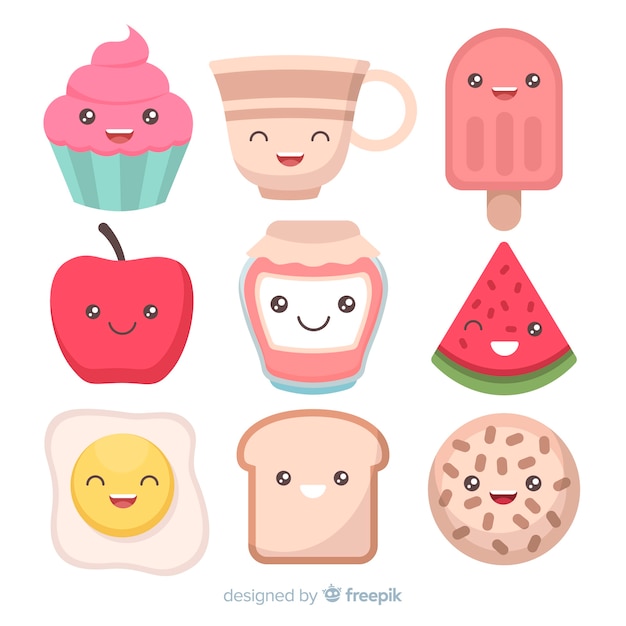 Vector gratuito colección comida adorable dibujada a mano