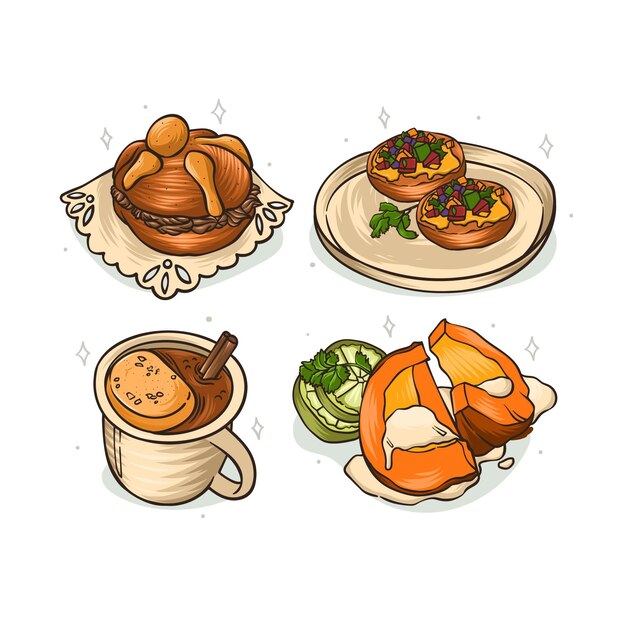 Colección comida dia de muertos dibujada a mano