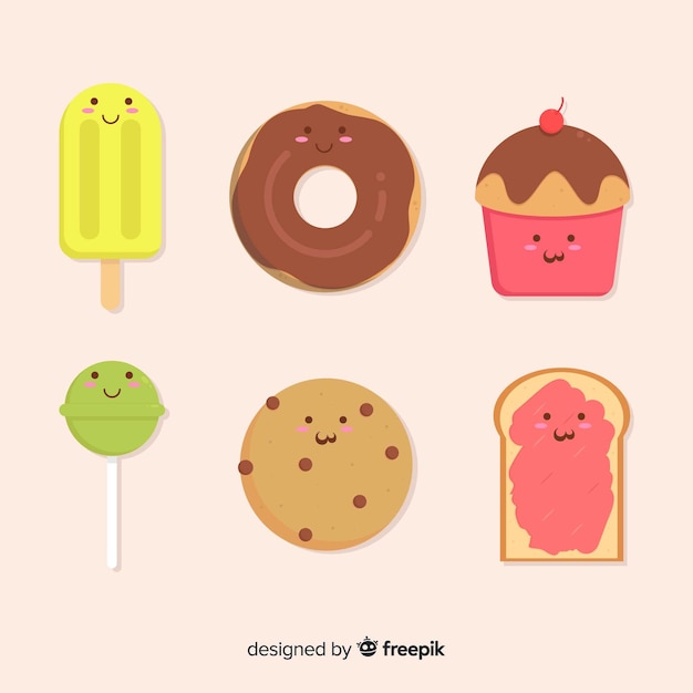 Colección comida dulce adorable dibujada a mano