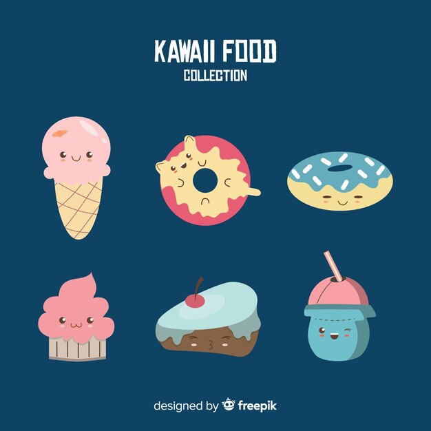 Colección comida dulce kawaii dibujada a mano
