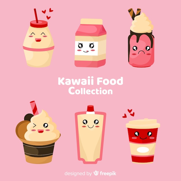 Colección comida dulce kawaii sonriente dibujado a mano